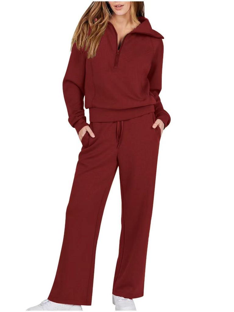 Autumn/Winter Casual Sports Set: Zipper Sweatshirt & Wide Leg Pants
