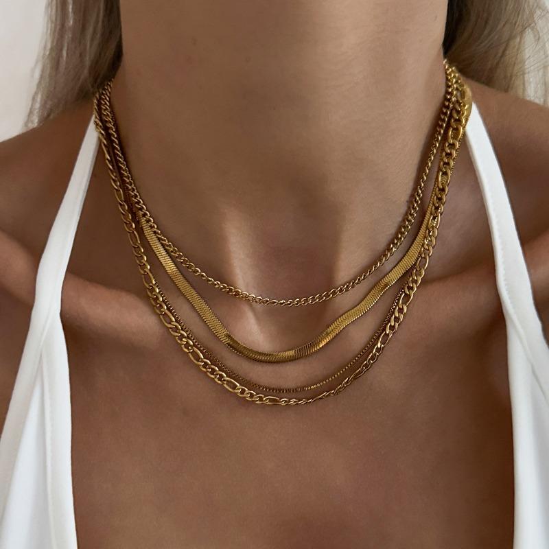 Meier Hip hop ins stacked snake bone chain necklace, stainless steel retro niche flat snake collarbone chain