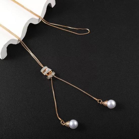 Adjustable Long Pendant Necklace with Extender Chain Minimalist Alloy Jewelry for Women Elegant Layering Piece for Sweaters Dresses