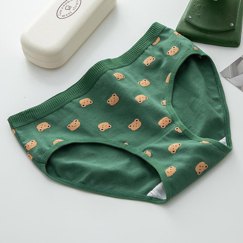 

Японский милый мультфильм зеленый медведь женское нижнее белье средней талии из чистого хлопка XL зелёный