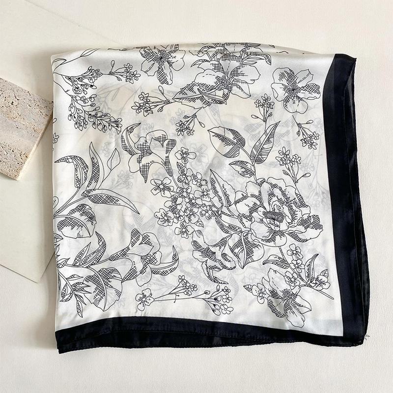 Luxury Silk Feeling Square Scarf Women 2024 Print Satin Neckerchief Spring Hair Band Foulard Bandana Echarpe Tie Shawl Wraps