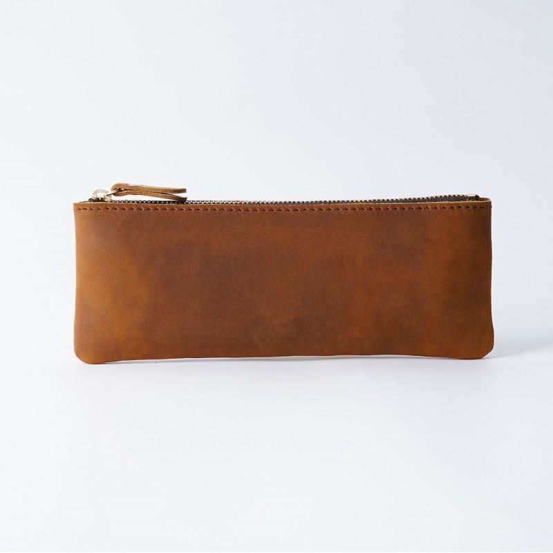 Handmade Vintage Leather Pencil Case Zipper Minimalist Stationery Organizer Students Office