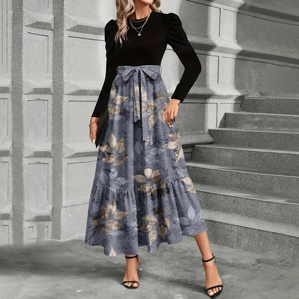 Women's Floral Print High Waist Fashionable And Elegant Dress