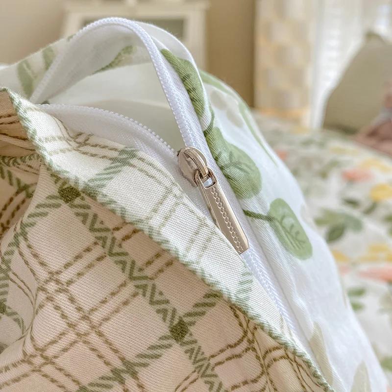 Conjunto de capa de edredom com estampa de folhas verdes-limão, 3 peças, conjunto de cama de algodão, macio, confortável, edredom e fronhas