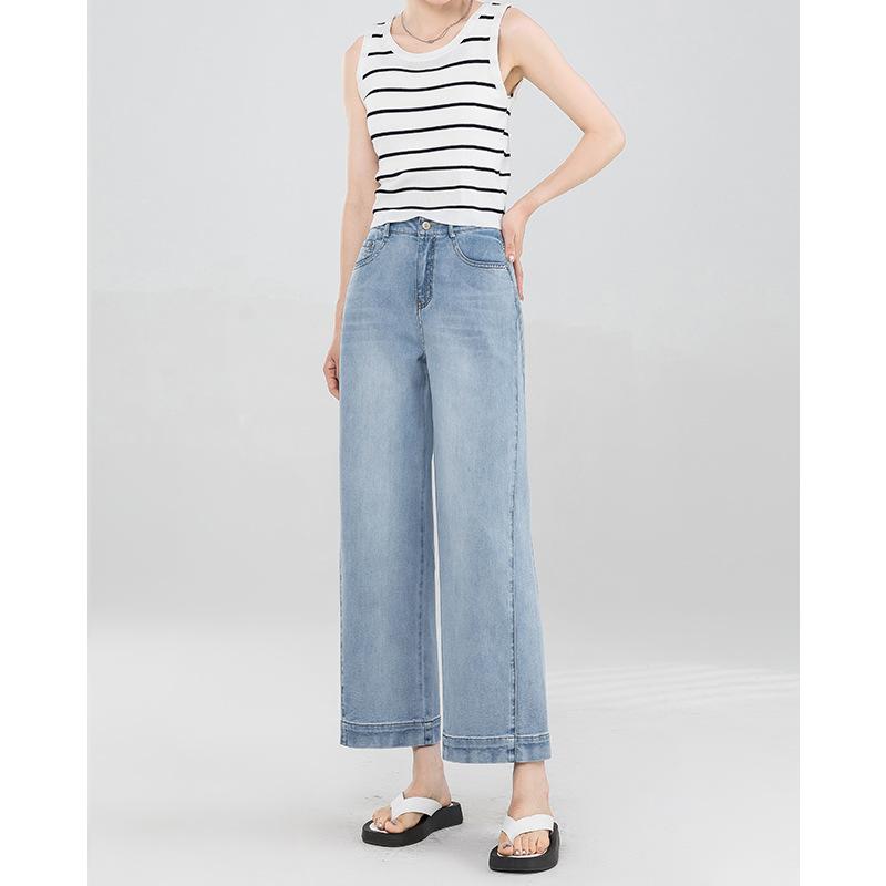 

Маленькие прямые джинсы-девятки для женщин на лето, тонкие, с высокой посадкой, свободные, стройнящие, драпированные брюки широкого кроя 3XL