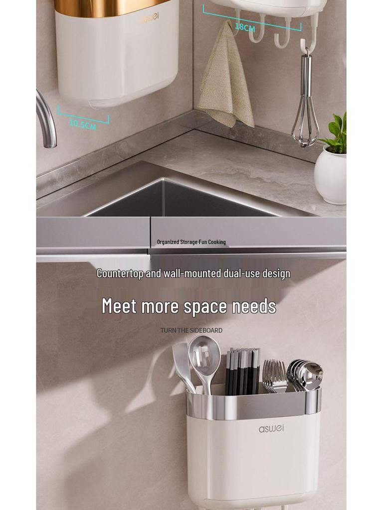 Premium Wall-Mounted Chopstick Holder & Drain Tray for Kitchen Storage