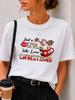(Asian Size) plaid letter Merry Christmas Fashion Short Sleeve T-shirts Women's Top O-neck T Shirt Print Casual New Year Clothing Graphic Tee