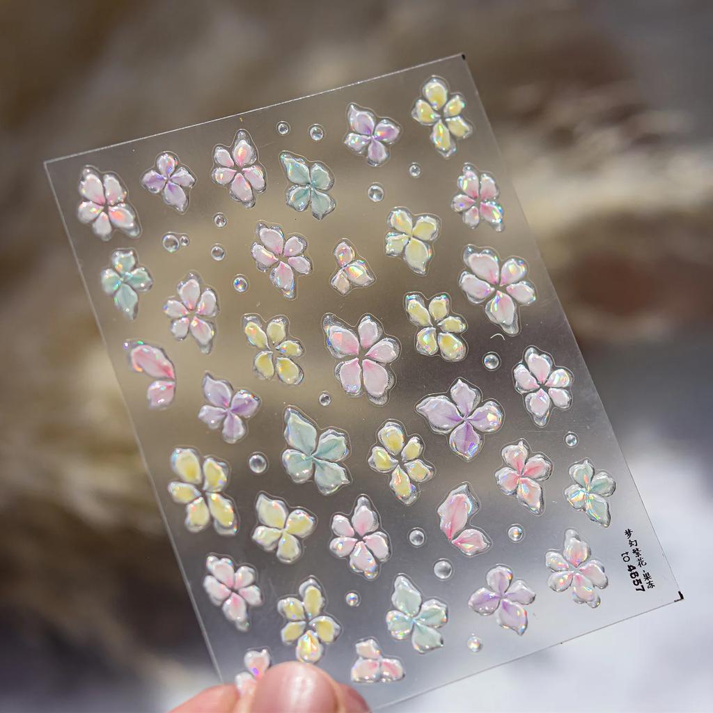 White Flower Gold Leaf Floral Petal Tulip Bloom Charming Retro Metal Soft Self Adhesive 5D Nail Art Sticker Manicure Decal DIY