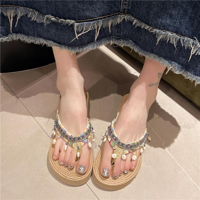 New women's beach slippers women's summer fashion outer wear thick bottom slope heel flip-flops seaside high heel cool slippers
