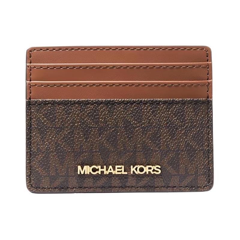 MICHAEL KORS Jet Set Travel Metal Logo Sign Coated Canvas Card Holder Large Women s Dark Brown золотой