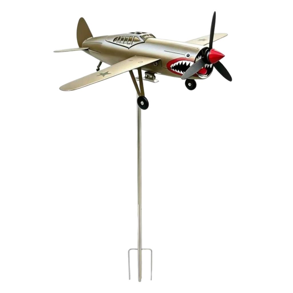 Shark Mouth Warplane Garden Wind Spinner Metal Windmill Outdoor Wind Sculpture for Yard and Garden Gift for Family Or Friends