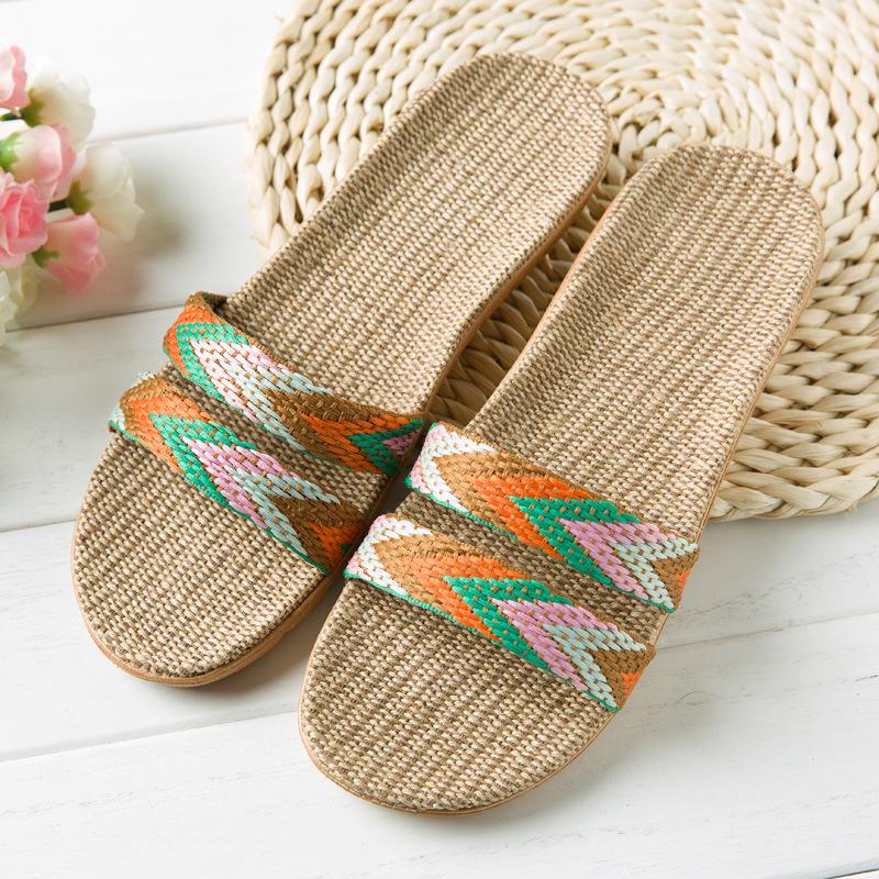 New linen slippers women's summer indoor wooden floor couple home non-slip thick bottom home cool slippers men