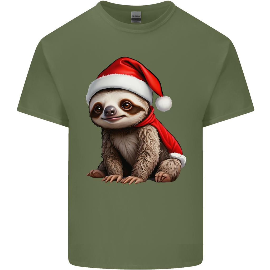 A Cute Christmas Sloth With Xmas Hat on Unisexs Light Cotton TShirt