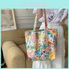 Stylish Summer Floral Tote Bag Spacious Rose Print Canvas Beach Bag Perfect For Shopping And Everyday Use