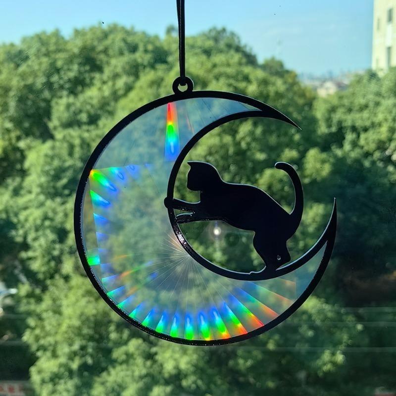 Самоклеящиеся наклейки на окна из ПВХ для ловца солнца Cat Moth Energy Suncatcher Wallpaper Rainbow Prisms Sticker Sunlight Decals