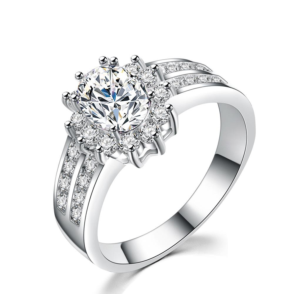 New European and American Fashion Oval Zircon Ring for Men and Women Double Row White