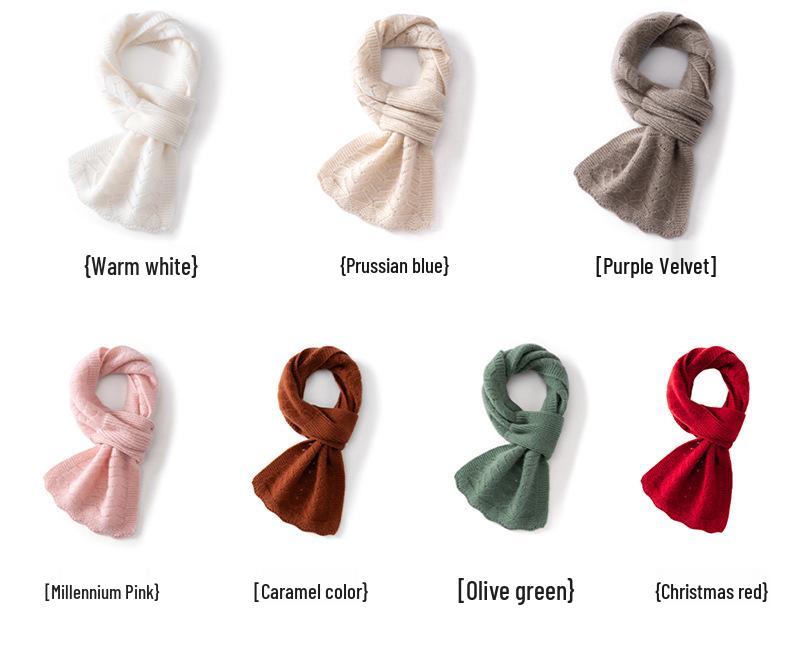 Women's 100% Pure Cashmere Scarf - Hollow Knit Solid Color, Warm & Versatile Neck Warmer