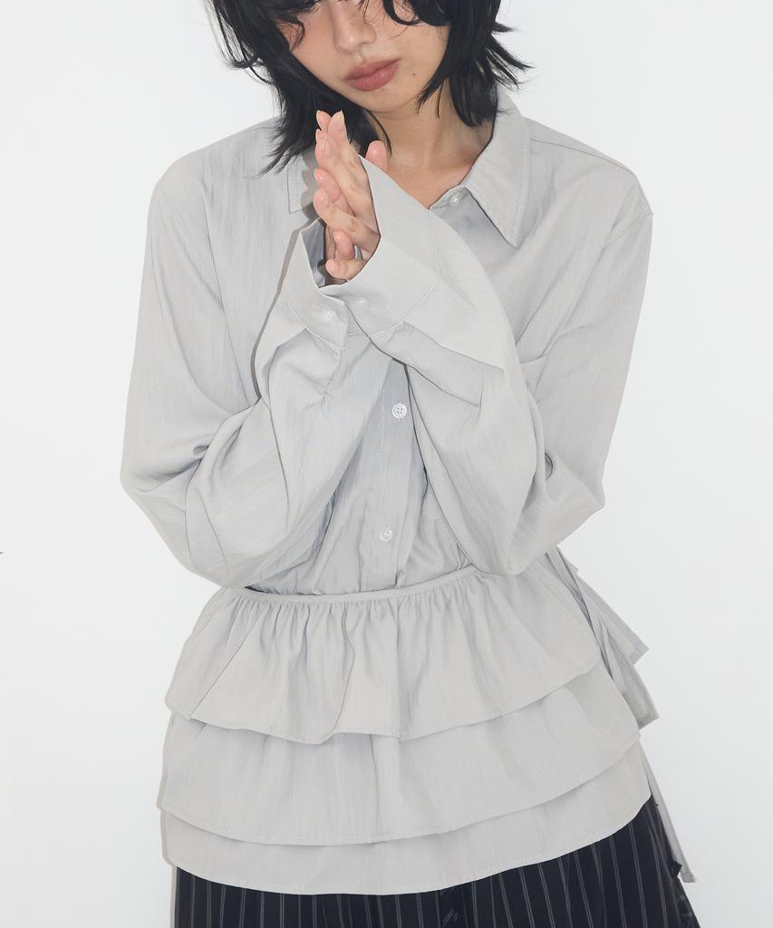 PLACE STUDIO Big Pocket Layered Three-Tiered Frill Wrap Skirt Set Blouse Shirt _ 3 Colors