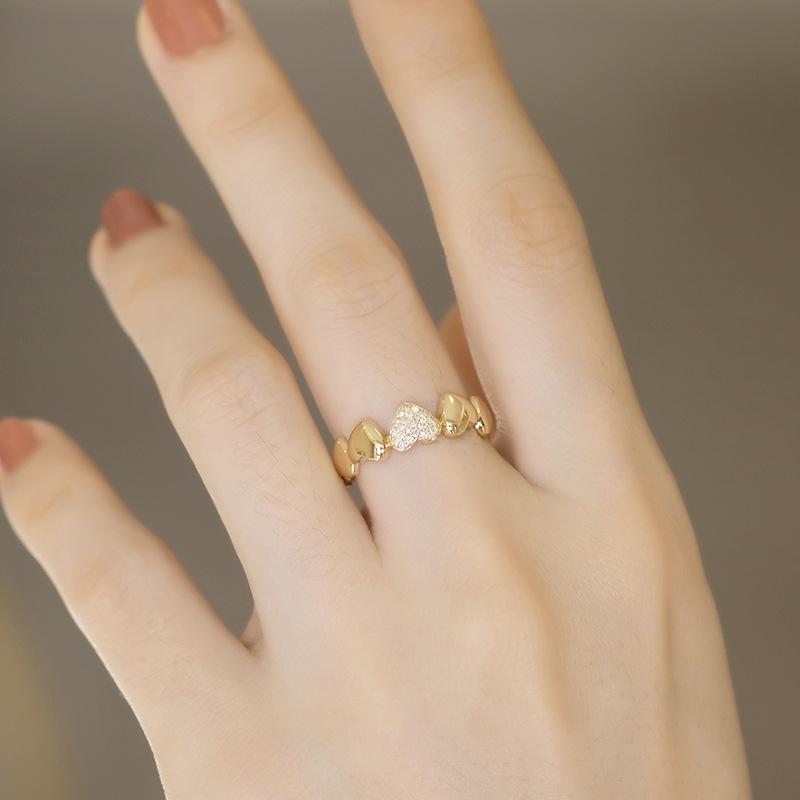 

Элегантное кольцо в форме сердца для женщин: Серебро 925 пробы, Позолота, Универсальный холодный стиль для указательного пальца US Size 6