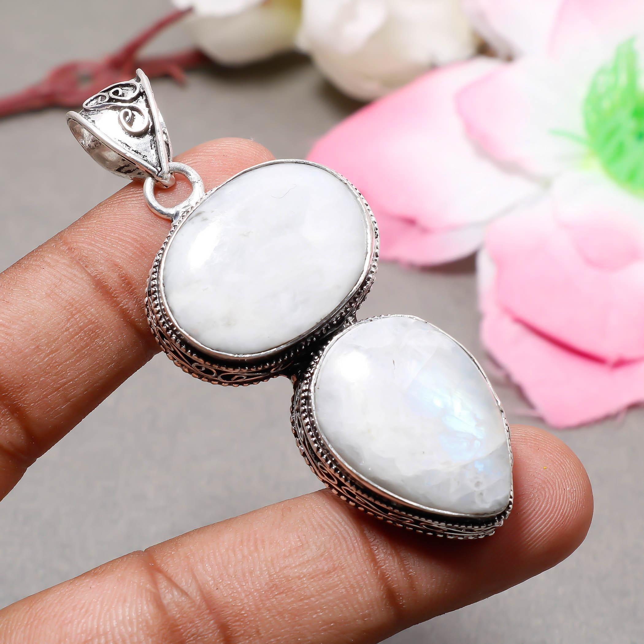 

Rainbow Moonstone Gemstone 925 Sterling Silver Boho Jewelry Antique Pendant