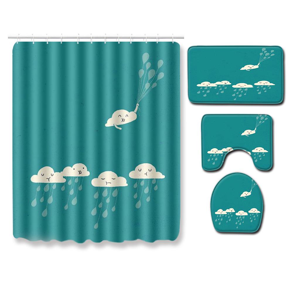 Fashion Textured Bathroom Shower Curtain Floor Mat Toilet Cover Foot Mat Four-Piece Set