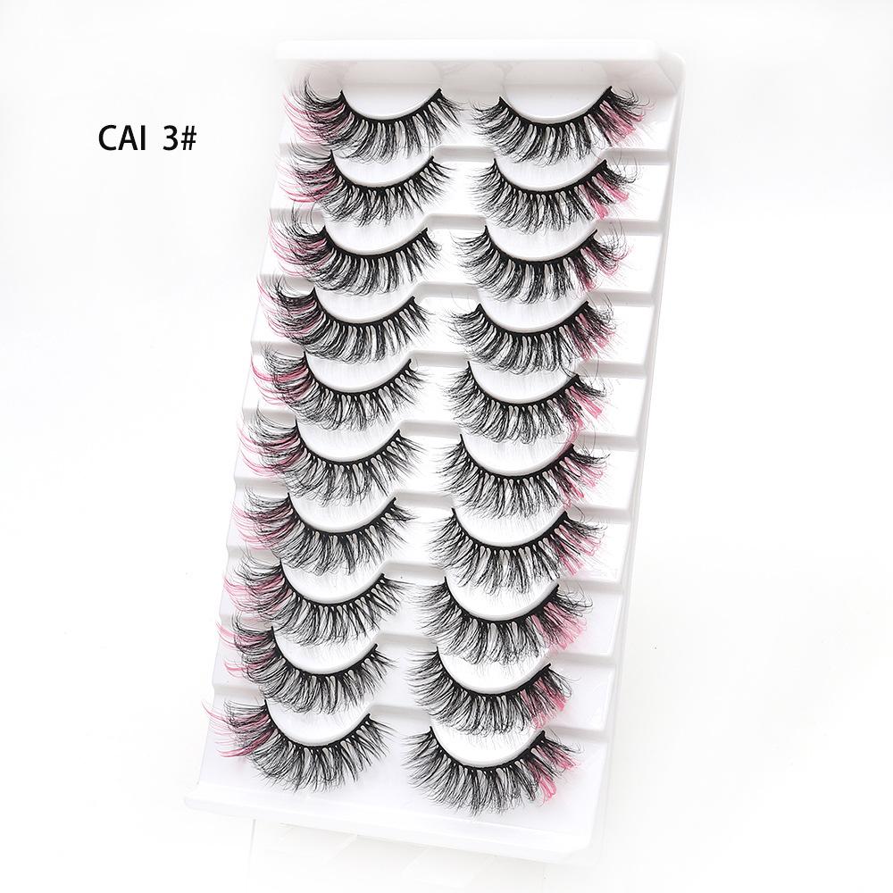 Manufacturer Wholesale 10 Pairs of Colored 3D False Eyelashes, European and American Multi-level Messy and Dense 3D Eyelashes, Cross-border Supply