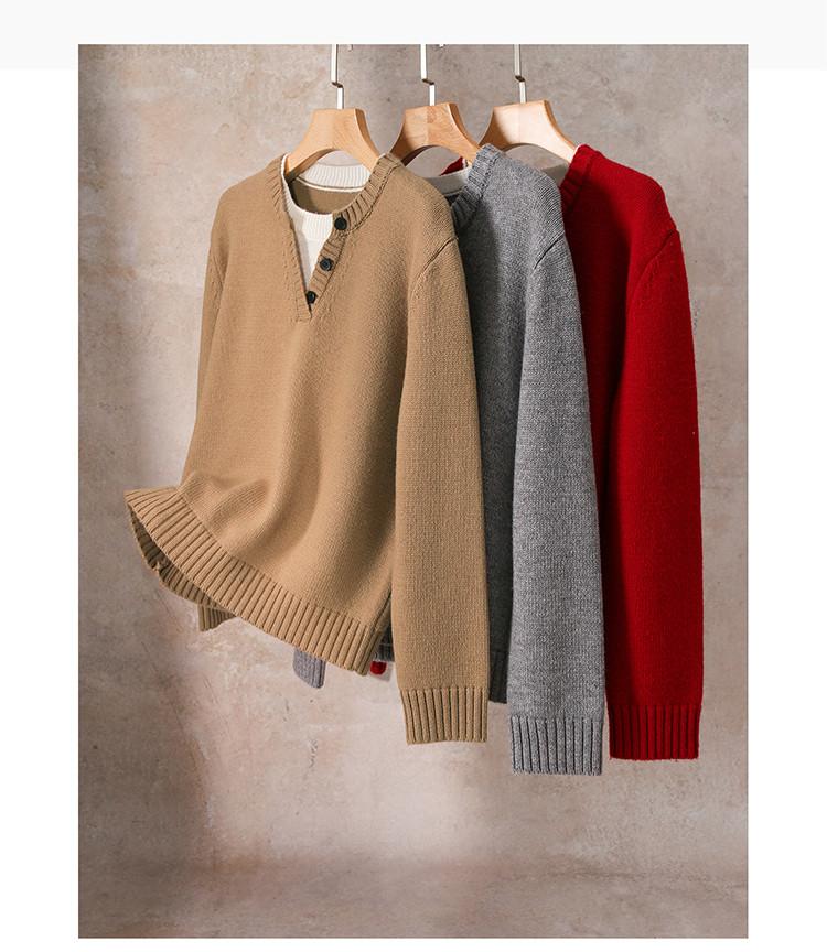 Color Blocking Fake Two Piece Wool Sweater for Women In Winter 2025, Fashionable Loose and Versatile Casual Sweater