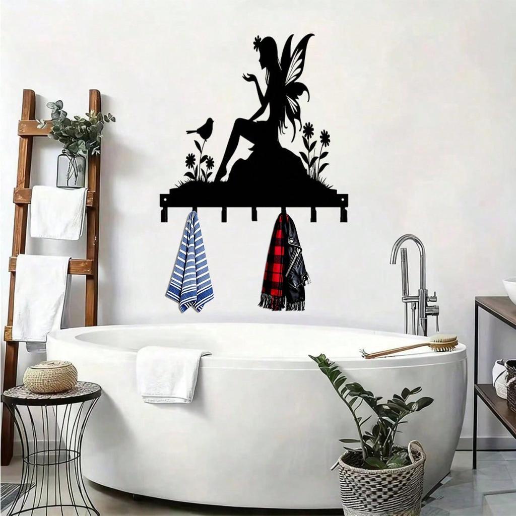 Metal Wall Shelf 7 Hook Towel Rack Bathroom Kitchen Storage Rustproof Home Decor