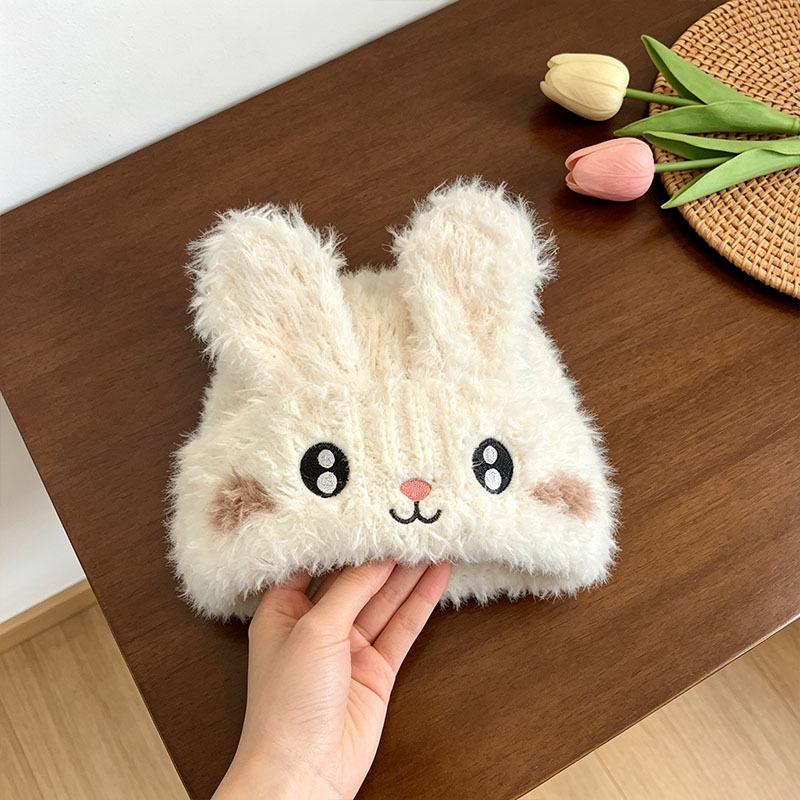 New cute rabbit ears plush hat women's winter warm and cold ear protection hat cartoon knitted hat versatile cold hat