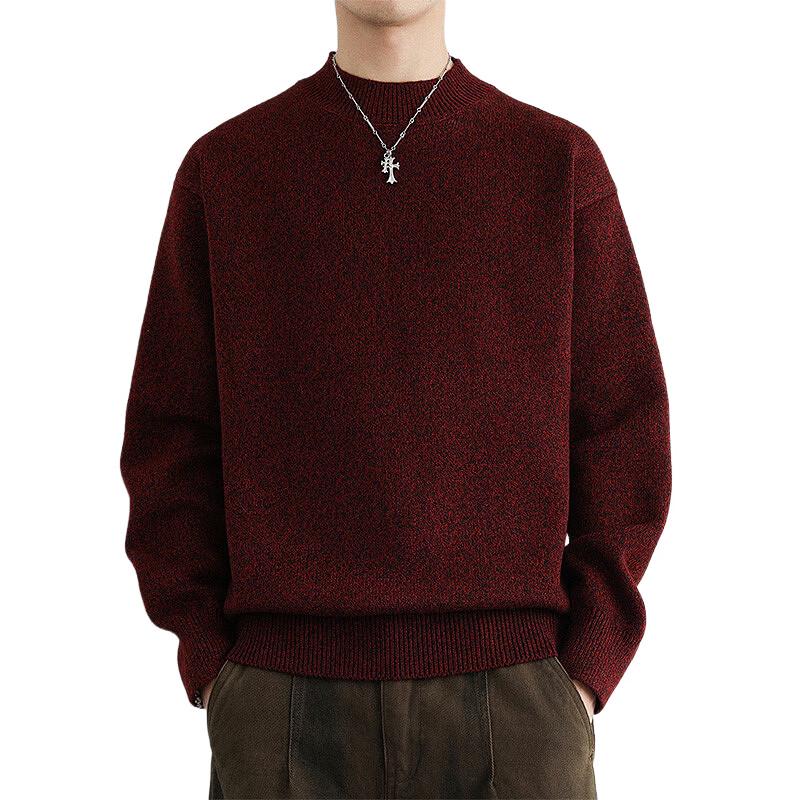 Hengyuanxiang Men's Solid Color Crew Neck Knit Sweater
