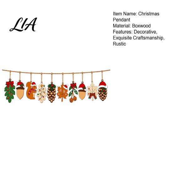 Indoor Window Hanging Decorations Christmas Forest Theme Pendant, Wooden Ornaments with Squirrels Acorns and Pine Natural Winter Home Accents