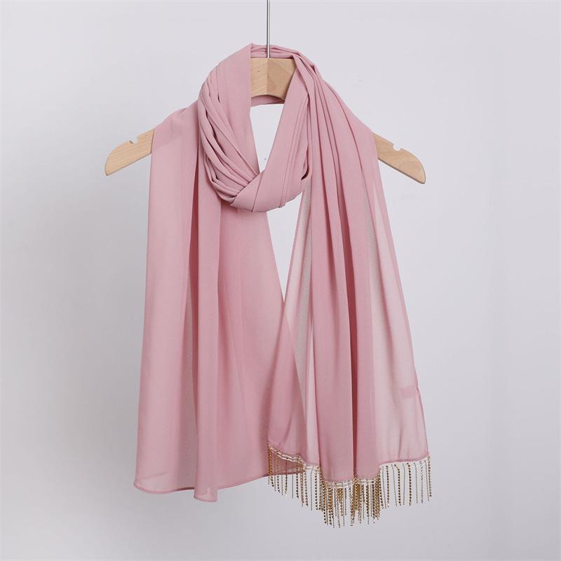 Luxury Diamond Necklace Chain Instant Bubble Chiffon Hijab Ramada Beach Summer Shawl Wrap Solid Muslim Stole Neck Snood 175*70Cm