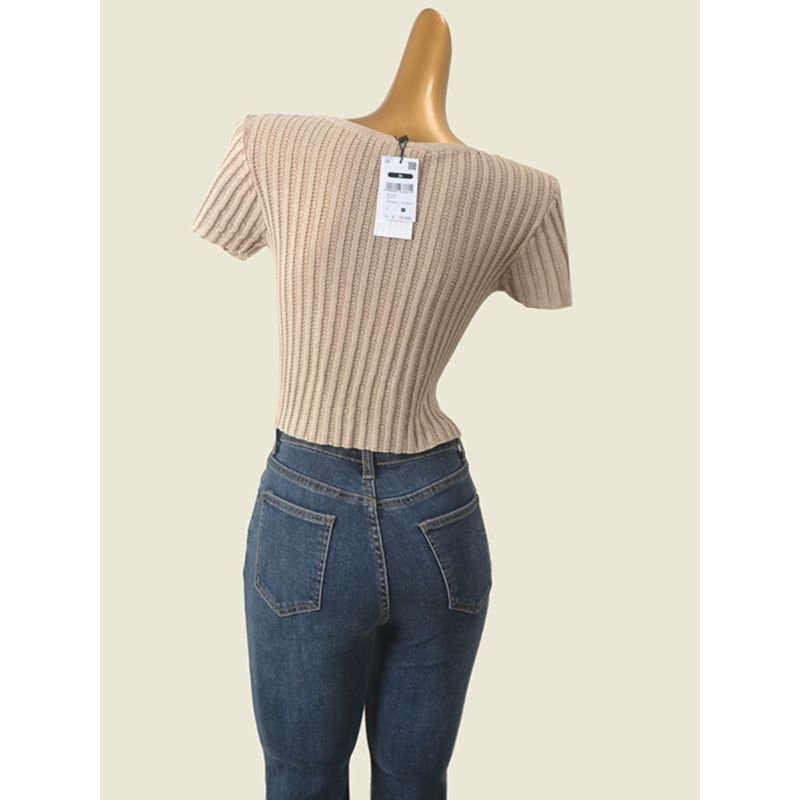 US Niche Style Cards Retro Cut Out Summer Short-Sleeved Top Shoelace Sexy Sexy Export Short Knitted Outerwear