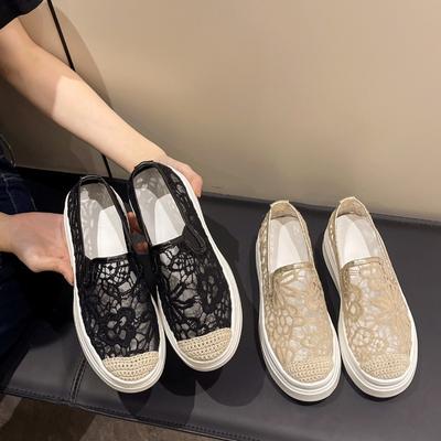 Mode 2024 Été Nouveauté Ballerines Respirantes Maille Dentelle Décontracté Chaussures pour Femmes Mode Semelle Épaisse Augmentation de la Hauteur Mocassins Slip-on Chaussure Simple
