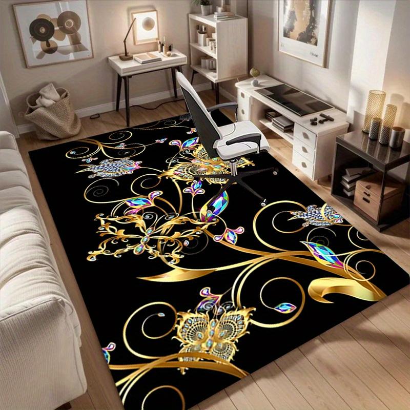 1pc. Luxury Golden Floral Rug for Home Decor, Office Carpet, Chair Cover, Outdoor Mat, Gift Item