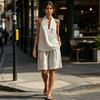 Damen 2-teilige Outfits Ärmelloses Neckholder V-Ausschnitt Tanktop und Shorts Passende Sets Sommer Locker Urlaubs Lounge Sets mit Taschen