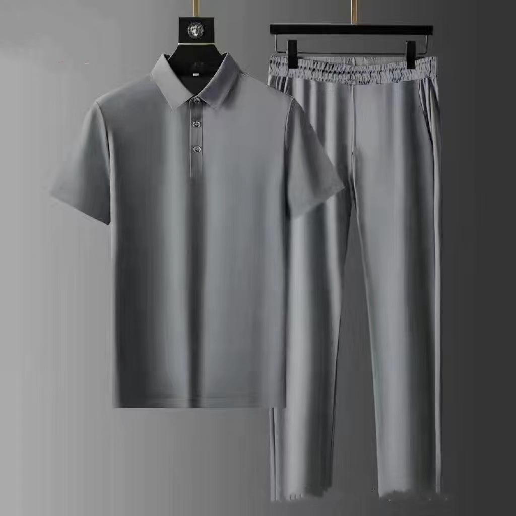 Set sportivo leggero traspirante estivo da uomo con cerniera scollo a V manica corta + set di pantaloni