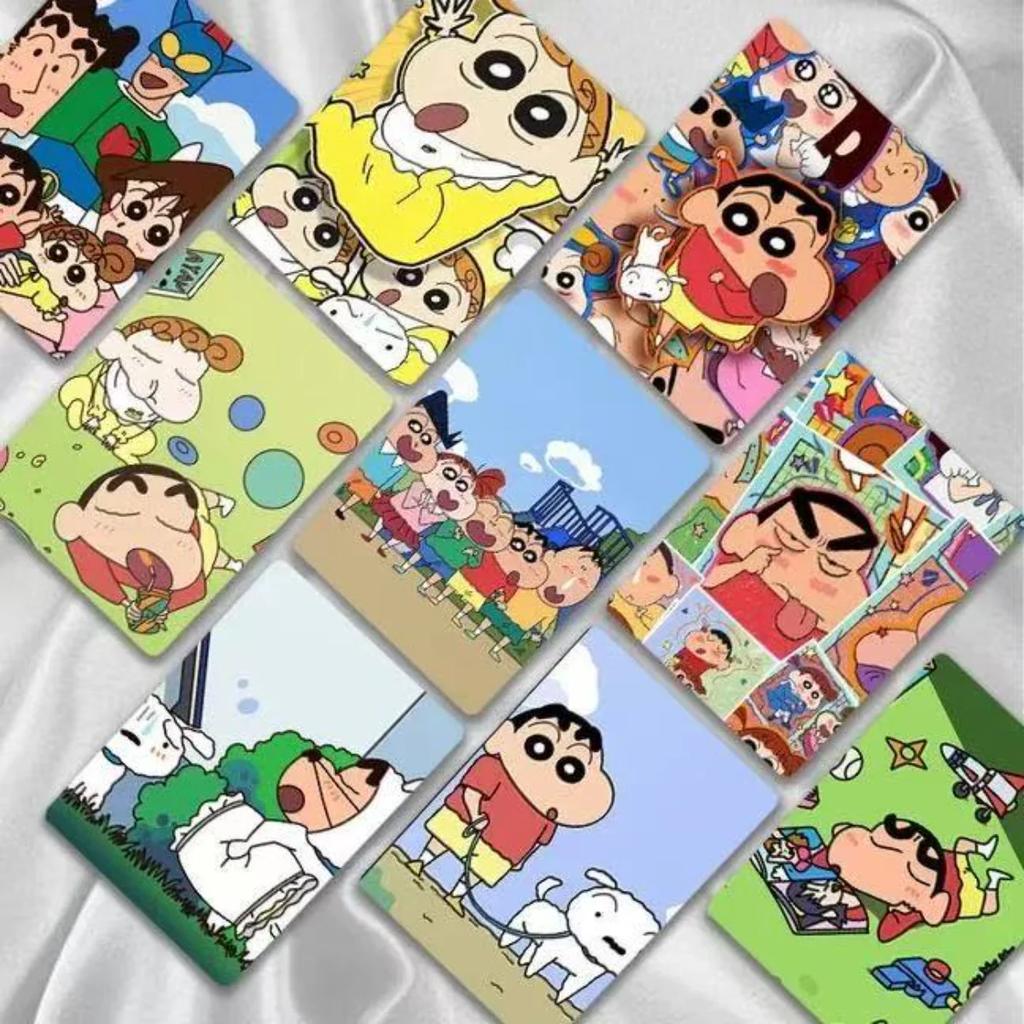 Crayon Shin Chan Anime Figures Cartoon Game Card Double Sided Laser Peripheral Cards Box Of 55 Unique Lomo Flash Cards Toys Gift