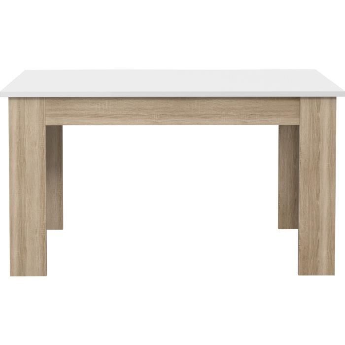 Table à manger PILVI - 4 personnes - Blanc et chêne sonoma - L 140 x P 90 x H 75 cm