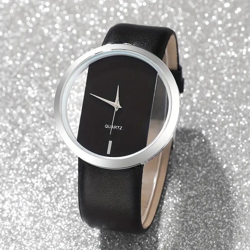

Minimalist Fashion Women Watch Luxury Transparent Hollow Dial Leather Strap Business Quartz Wristwatches Couple Watches
