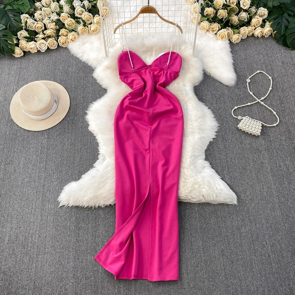 French Temperament Three-dimensional Flower V-tie Chest Pad Dress Women's Summer New Waist and Thin Hip-wrapped Split Dress