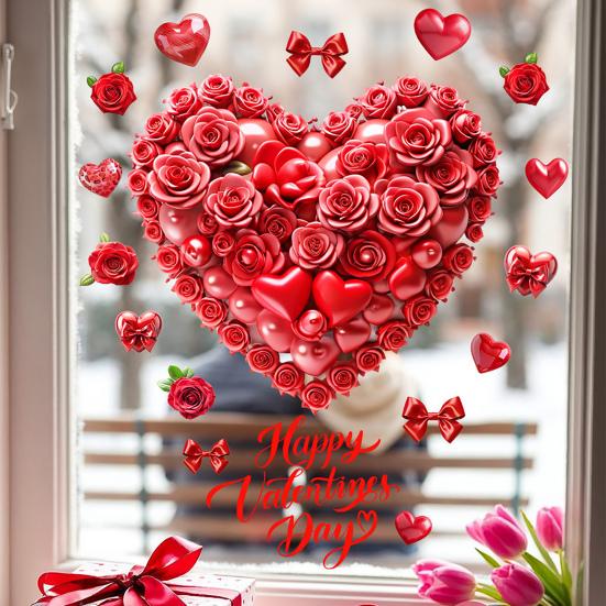 Valentinstag Fenstersticker PVC Herz Rose Liebesbrief Form Kranz Abnehmbar Wasserdicht Statischer Glasaufkleber