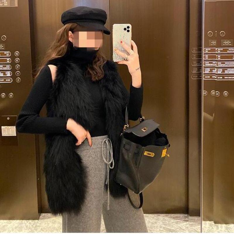 Autumn and winter fur vest mid-length 2 new imitation raccoon wool girl imitation fox fur imitation fur coat woman