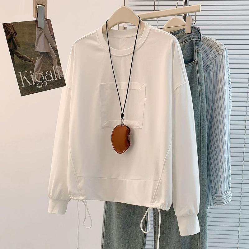 DIMANAF 2025 New T-Shirt Women printing Hoodies & Sweatshirts Loose Casual Basic O-Neck Autumn Tops Black Pullover