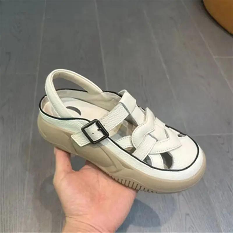 Sandals for Women Buckles Platform Summer 2025 Outdoor Ladies Shoes Footwear Round Toe Tip New Breathable Fashion F H Designer