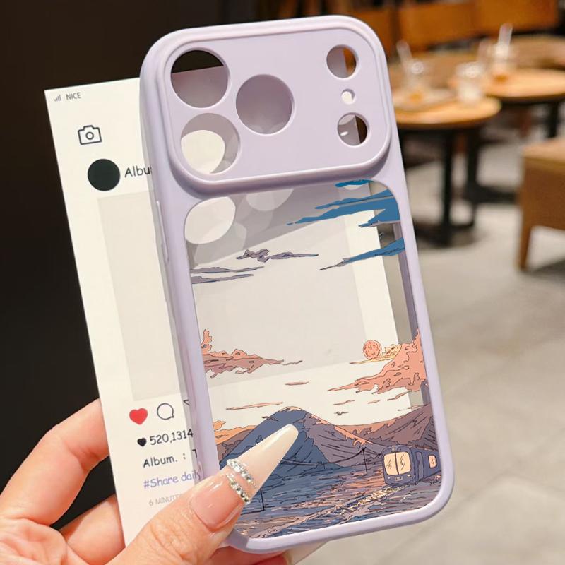 Anime Style Mountain Pattern Case For iPhone 17 Pro Max For iPhone 16 15 14 13 Pro Max Luxury Hybrid TPU+PC Clear Back Hard Cover