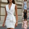 Damen einfarbig ärmelloser Blazer-Kragen figurbetontes Bodycon-Kleid