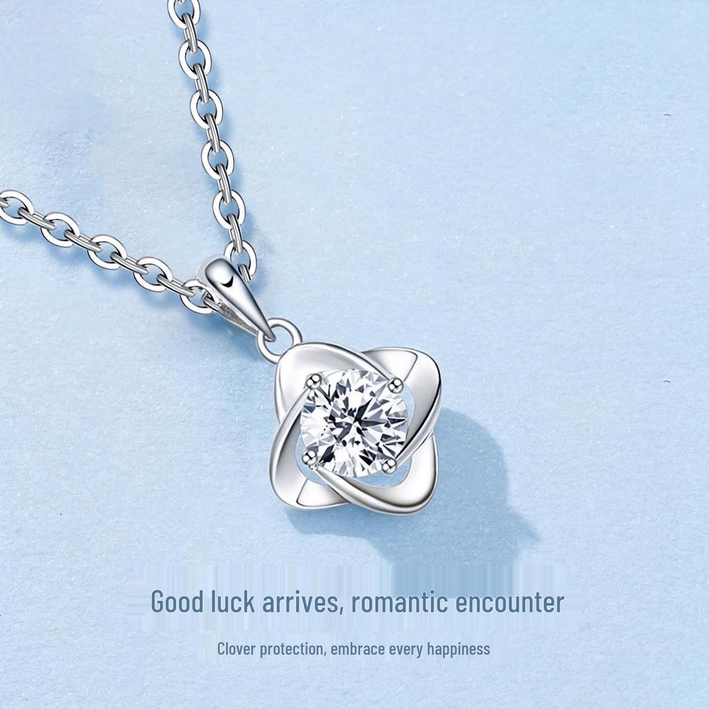 Elegant Four-Leaf Clover Zircon Necklace & Ring Pendant - Classic, Fashionable Gift for Girlfriend, 2026 Collection