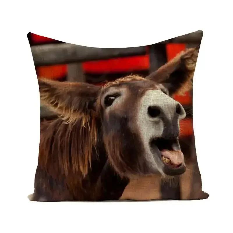 Throw Pillows Cases Watercolor Donkey Cute Animal Face Cushion Cover 45x45cm Home Living Room Decoration Linen Pillowcover Decor