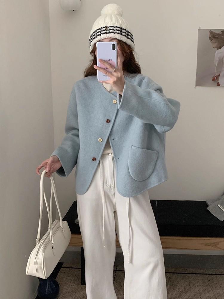 2026 A/W Blogger-Inspired Double-Sided Cashmere Coat: Women's Korean-Style Loose Woolen Jacket